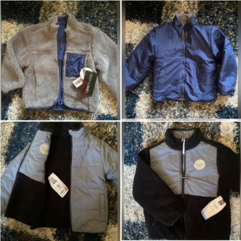 NWT 2 boys sz 4t reversible jackets , very warm blue/grey & black/grey